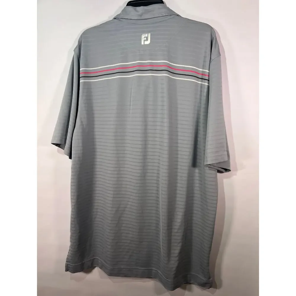 FootJoy Men's Polo Gray Golf Shirt Short Sleeve Size XL Pink Stripe